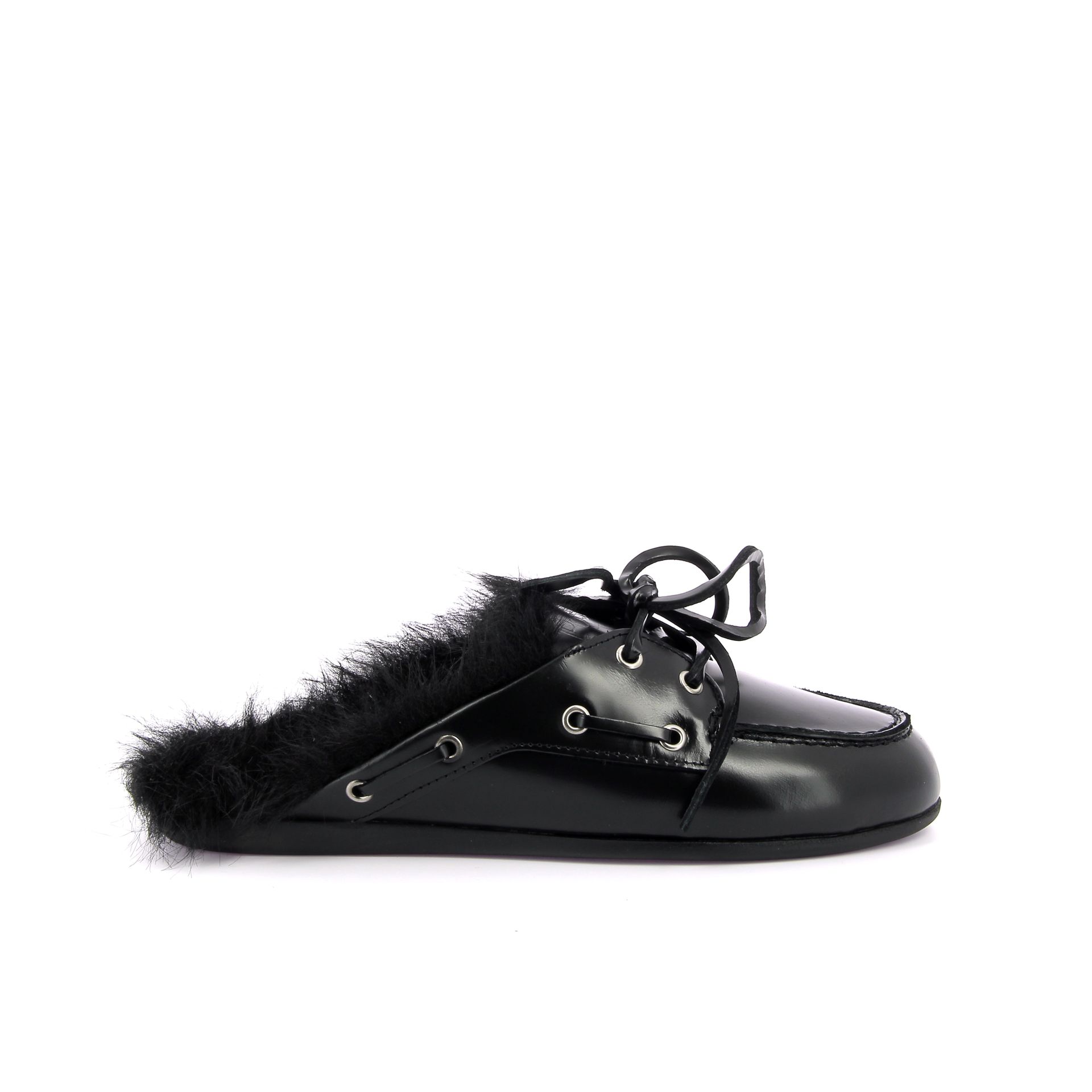 Posa Boat Loafer Mule Hairy Fur 269449 zwart