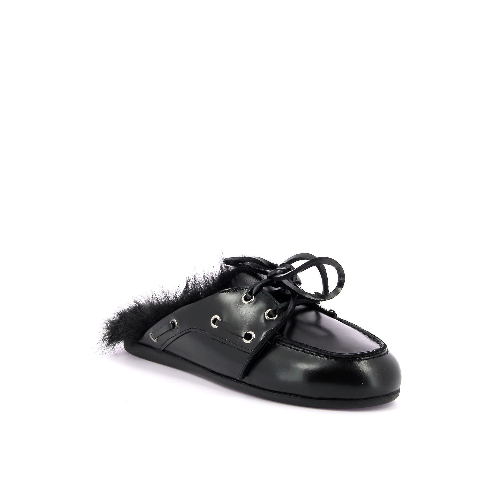 Posa Boat Loafer Mule Hairy Fur 269449 zwart