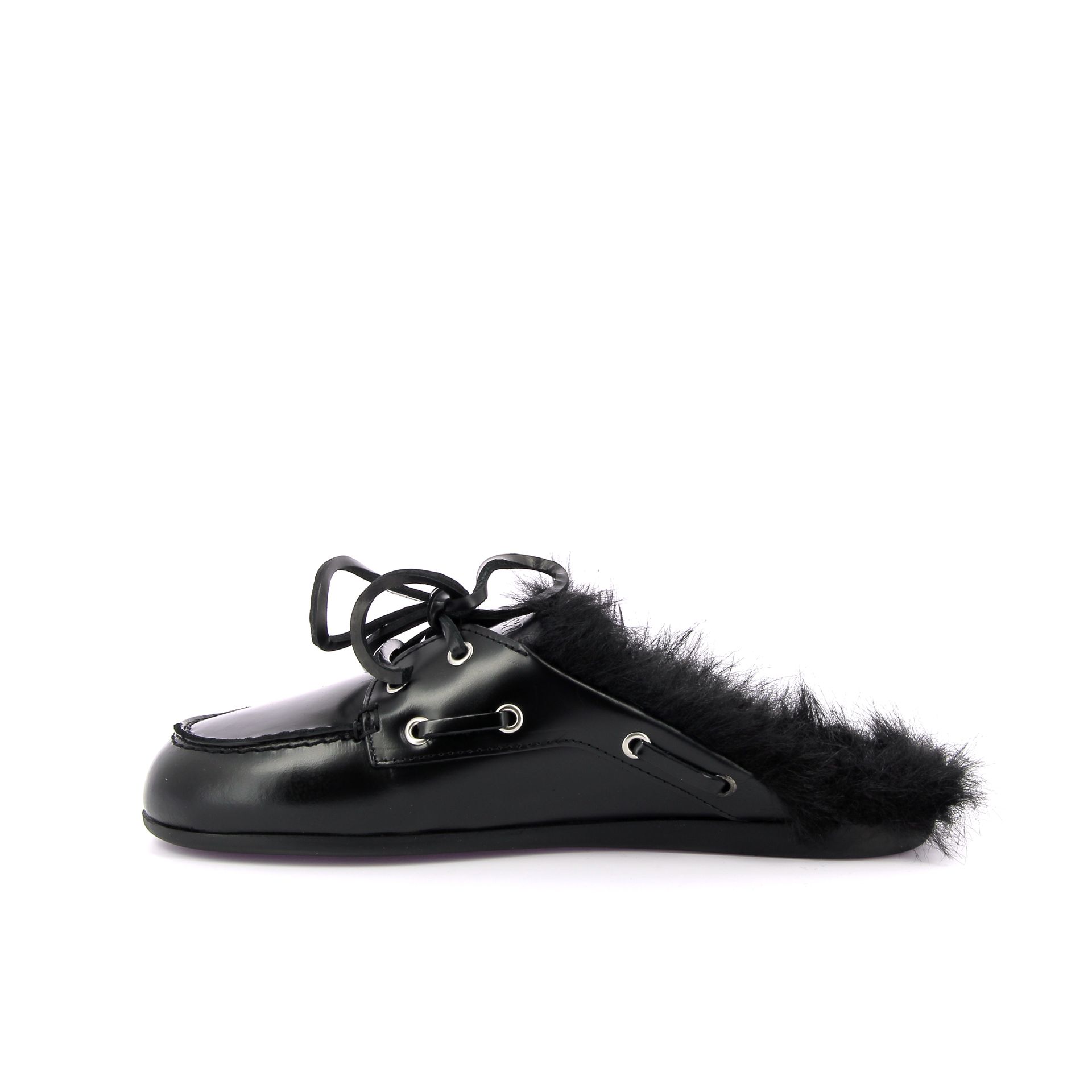 Posa Boat Loafer Mule Hairy Fur 269449 zwart