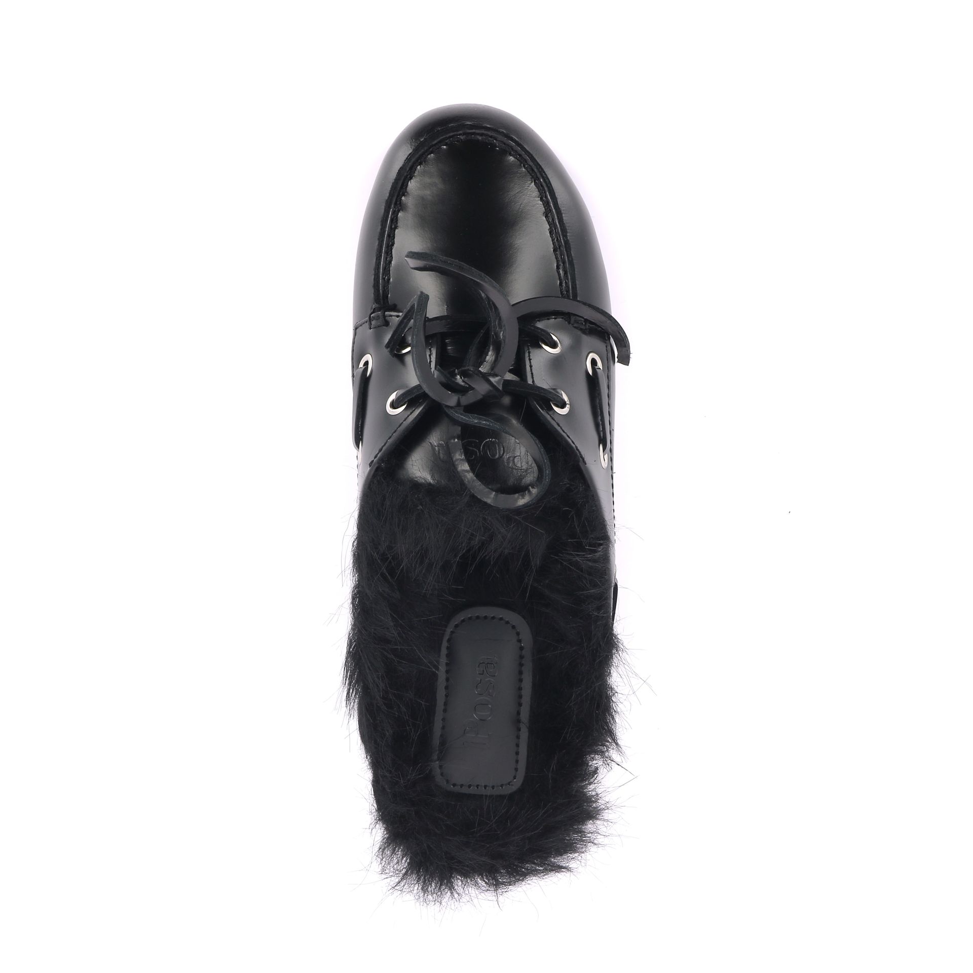 Posa Boat Loafer Mule Hairy Fur 269449 zwart