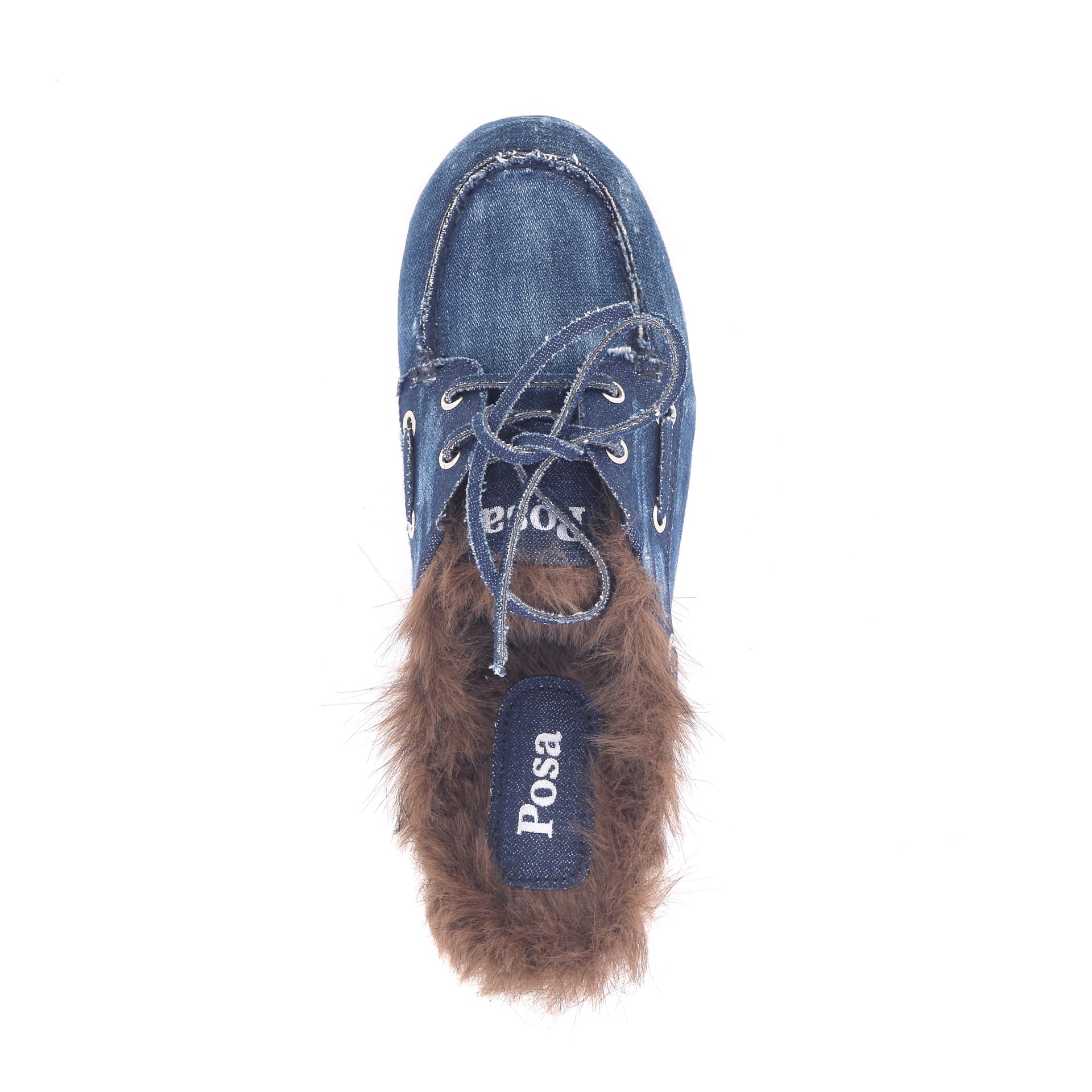 Posa Boat Loafer Mule Hairy Fur 269450 blauw