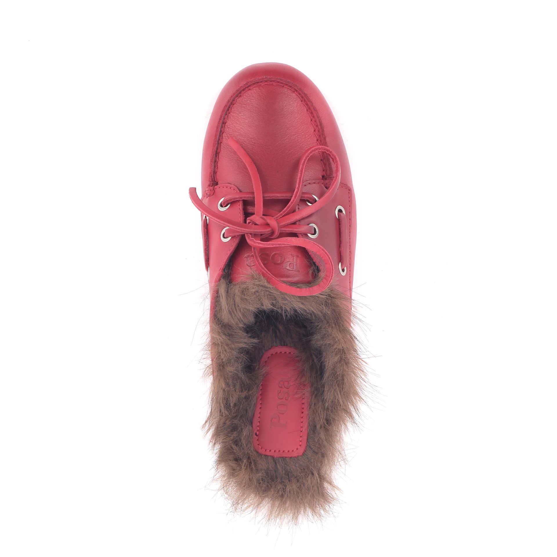 Posa Boat Loafer Mule Hairy Fur 269451 rood